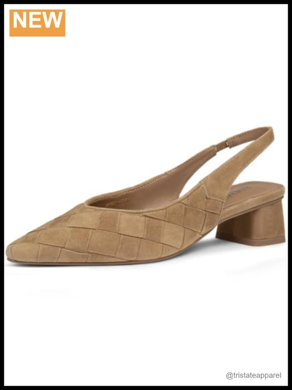 Faux Suede Woven Slingback Block Heels Pointed Toe Low Chunky Pumps